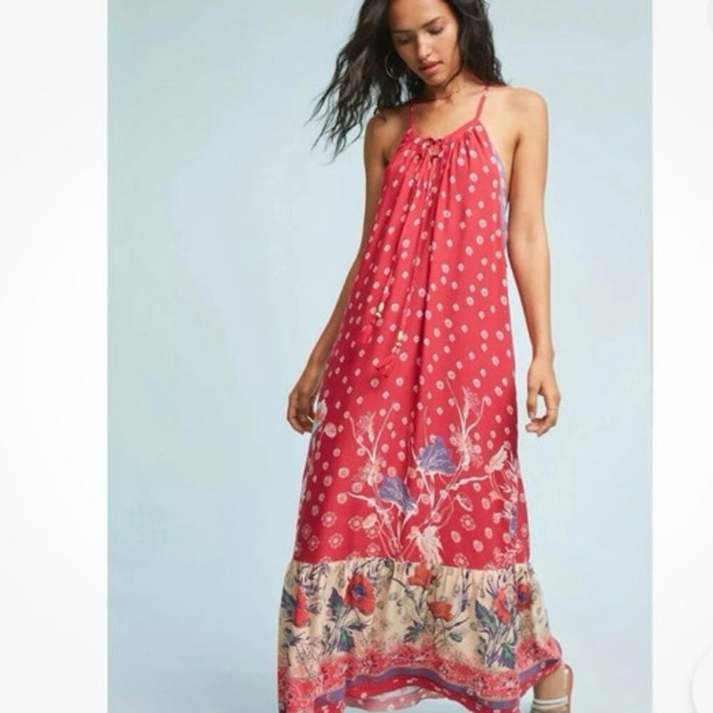 Maeve Anthropologie Kira Printed Maxi Dress Red Purple Size Small